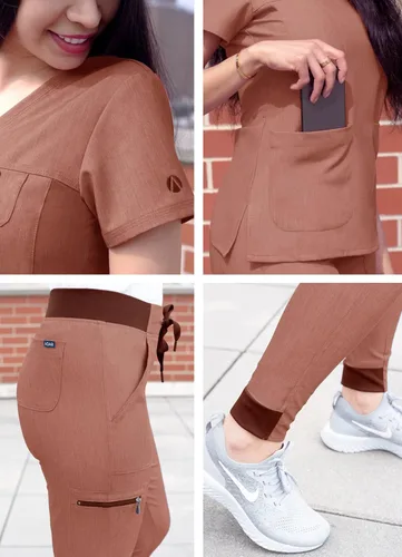 Miniatura 5 de Adar Pro - Conjunto de ropa quirúrgica con mejora de movimiento para mujer, blusa médica con cuello en V y pantalón médico deportivo y para yoga
