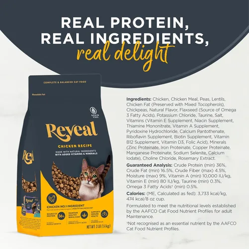 Miniatura 2 de Reveal Alimento seco natural para gatos, alto en proteínas, sin granos, con vitaminas y minerales añadidos, nutrición completa y equilibrada