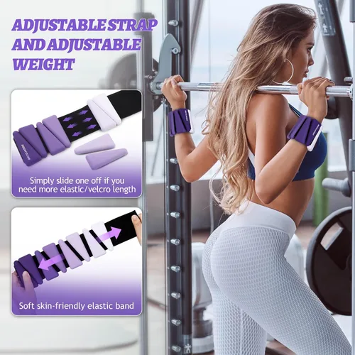 Miniatura 4 de BECOJADDE Pesas de Tobillo para Mujeres Pesas de Muñeca Juego de 2 (1 lb/2 lbs Cada Una) Peso Ajustable para Brazo y Pierna para Mujeres y Hombres