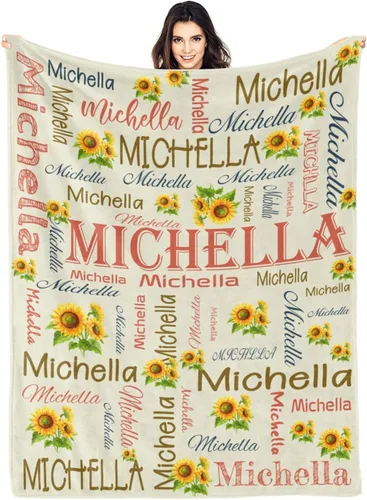 Miniatura 12 de Manta personalizada con nombre, manta personalizada con nombre, mantas personalizadas con texto, mantas de girasol, regalo personalizado para el día