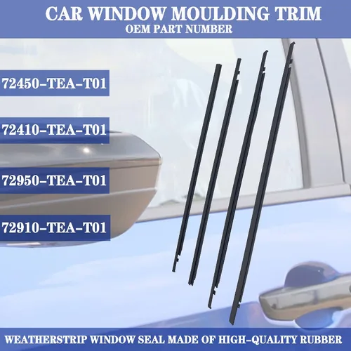 Miniatura 4 de 4 piezas moldura de ventana tira selladora sello de ventana compatible con Honda Civic sedán de 4 puertas 2016 2017 2018 2019 2020 2021 reemplaza