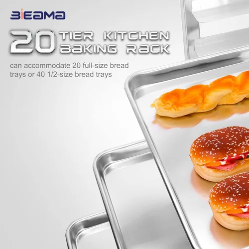 Miniatura 5 de BIEAMA Estante para bandejas de 20 niveles, estante para panecillos NSF, estante de panadería de aluminio, estante de enfriamiento para panadería