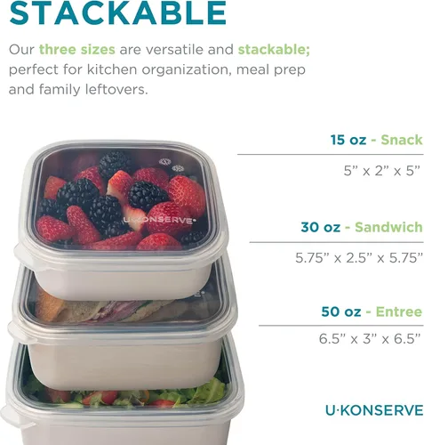 Miniatura 3 de U Konserve Contenedor de Caja Bento de Acero Inoxidable para Almacenamiento de Alimentos, Tapa de Silicona a Prueba de Fugas Apta para Lavavajillas