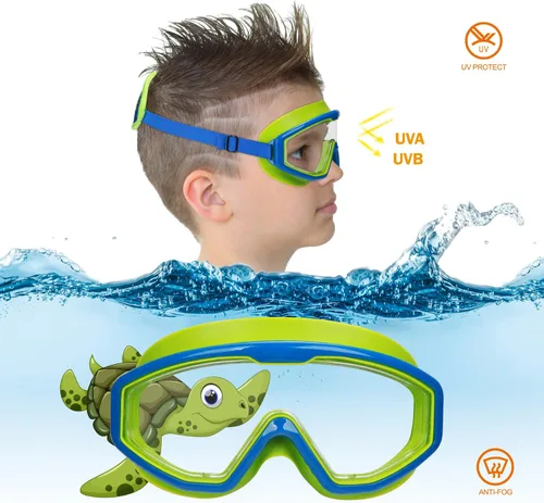 Miniatura 4 de Kids Swim Goggles Age 3-8, Toddler Goggles No Hair Pull,Child Swimming Mask Fabric Strap 1 máscara infantil - Blue Dino