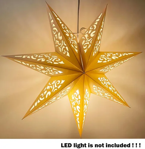 Miniatura 2 de Lámpara de estrella de papel hueca con diseño de estrella colgante para decoración de bodas, Navidad, festividades, cumpleaños, celebración (Blanco)