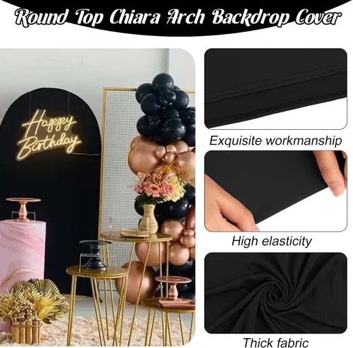 Miniatura 3 de Juego de 3 fundas de spandex ajustables para arco de boda, fondo negro, fundas redondas para soporte Chiara para boda, fiesta de cumpleaños, baby