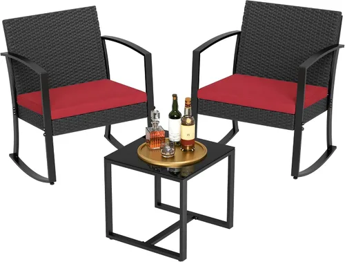 Miniatura 9 de Homall - Juego de muebles de patio de 3 piezas de resina para uso en exteriores - Juego de bistró con sillas de columpio acolchadas y mesa para Negro