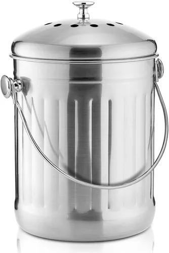 ENLOY Cubo de abono para encimera de cocina, cubo de abono interior de acero inoxidable de 1.3 galones para encimera de cocina, cubo de compost