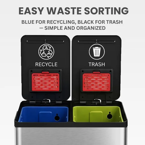 Miniatura 3 de iTouchless Cubo de basura doble de cocina de 16 galones / 60 L y cubo de reciclaje, cubos extraíbles de 2 x 8 galones, pedal de acero inoxidable