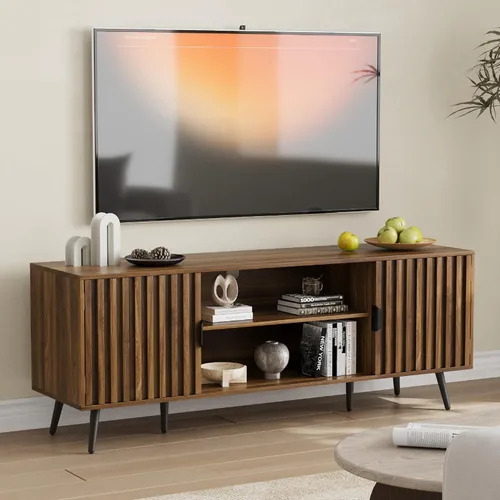 Smart FENDEE Soporte de TV acanalado de 53 pulgadas con para televisores de hasta 60 pulgadas, centro de entretenimiento con almacenamiento y