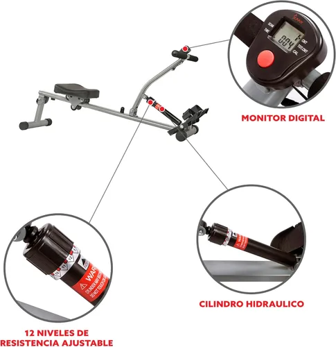 Miniatura 5 de Sunny Health & Fitness Máquina de remo compacta ajustable con 12 niveles de resistencia para entrenamientos corporales completos y aplicación