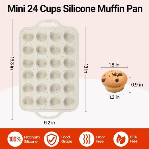 Miniatura 3 de CAKETIME Molde para mini muffins, molde para mini cupcakes con marco reforzado de metal, moldes para muffins de silicona antiadherentes con asa