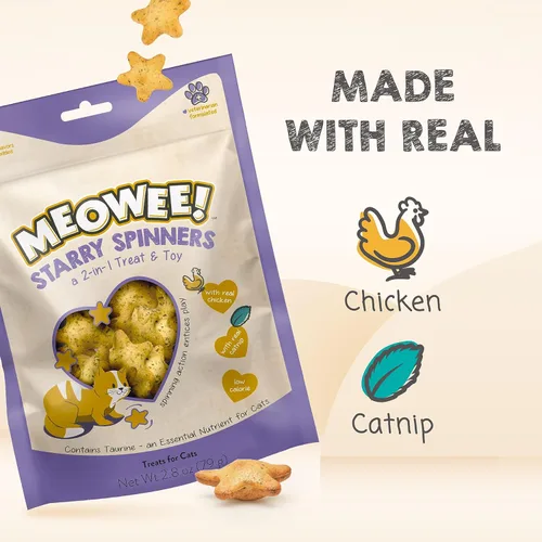 Miniatura 3 de MEOWEE! Starry Spinners - Golosina para gatos, 2.8 onzas, regalo 2 en 1 y juguete hecho con pollo real, hígado de pollo y hierba gatera, fomenta