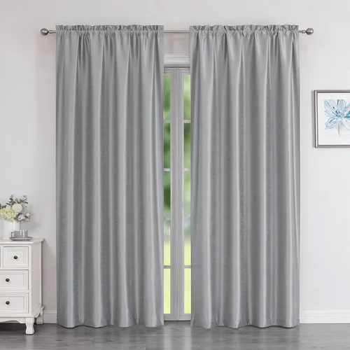 Miniatura 16 de Chyhomenyc Uptown - Cortinas negras de 24 pulgadas de largo, 2 paneles, cortinas cortas de seda sintética para oscurecer la habitación, cortinas