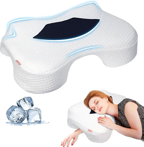 Almohada para dormir de lado con orificios para los brazos, almohada de espuma viscoelástica para alivio del dolor cervical de cuello, hombros,