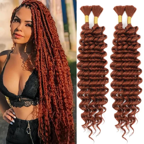 Miniatura 18 de Mezcla de cabello humano para trenzar, cabello sintético rizado bohemio para trenzar, trenzas bohemias de 16 pulgadas, 4 paquetes de 110g/paquete
