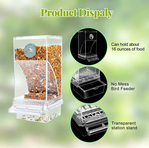 Miniatura 3 de Rypet Paquete de 2 comederos automáticos para pájaros sin ensuciar, jaula transparente transparente para comederos de loros acrílicos, accesorios