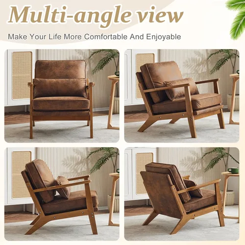 Miniatura 8 de VINGLI Juego de 2 sillas decorativas de madera maciza con reposabrazos anchos, sillas modernas tapizadas de mediados de siglo con almohada, silla