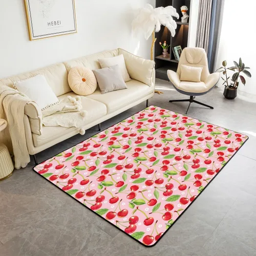 Miniatura 16 de Alfombra decorativa de fresa de 3 x 5 para niños, con estampado de frutas tropicales, para niños y niñas, alfombra con estampado de fresas dulces