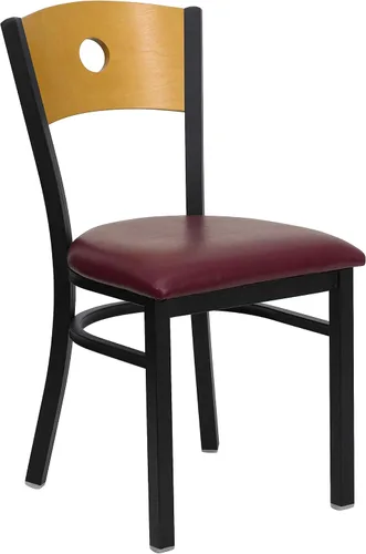 Miniatura 9 de Flash Furniture HERCULES Series Silla de restaurante de metal con respaldo circular negro, respaldo de madera natural, asiento de vinilo negro