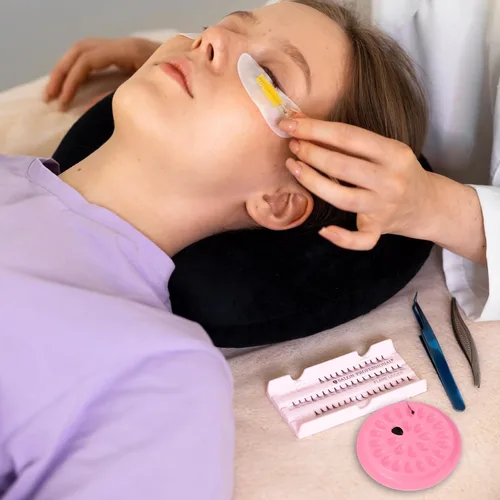 Miniatura 4 de 100 soportes para pegamento de pestañas postizas, bandejas de pestañas para extensiones, almohadillas de plástico desechables para paletas de Rosa