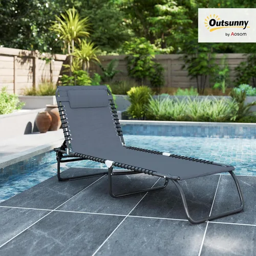 Miniatura 2 de Outsunny Tumbona plegable, silla de bronceado para patio, tumbona para exteriores con respaldo reclinable de 4 posiciones, asiento de malla Gris