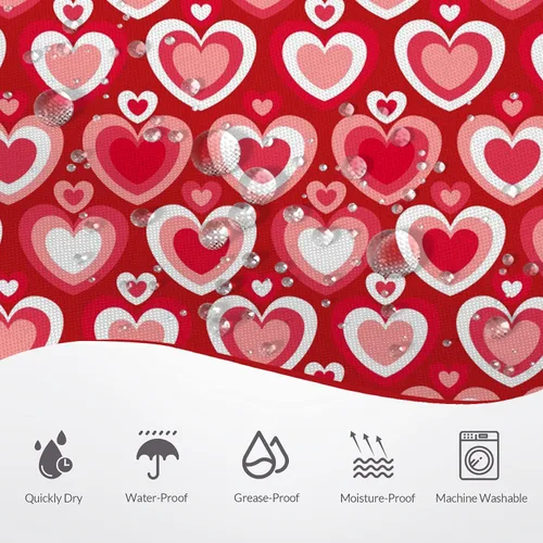 Miniatura 7 de Cortina de ducha para el día de San Valentín, diseño de corazones amorosos rojos, diseño romántico de San Valentín, años 60, 70, retro, impermeable