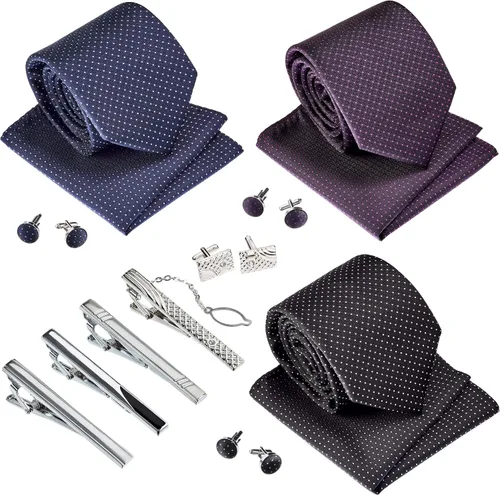 Miniatura 31 de Juego de corbata de regalo para hombre, corbata sedosa, bolsillo cuadrado, clips de corbata, gemelos para hombres