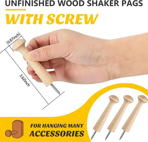 Miniatura 2 de Clavijas de madera con rosca de madera de 2.9 pulgadas de largo, estantes de madera sin terminar para colgar ropa, sombreros, toallas y más