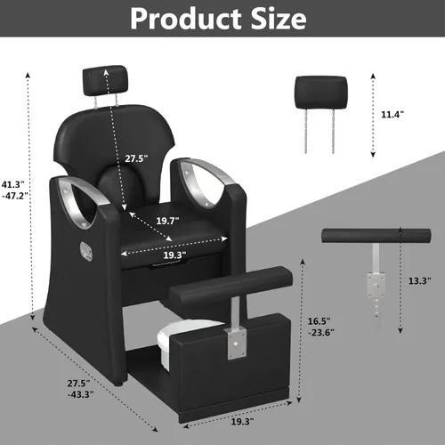Miniatura 3 de Estación de pedicura reclinable para tecnología de uñas, silla de pedicura ajustable sin fontanería con lavabo de baño de pies de masaje