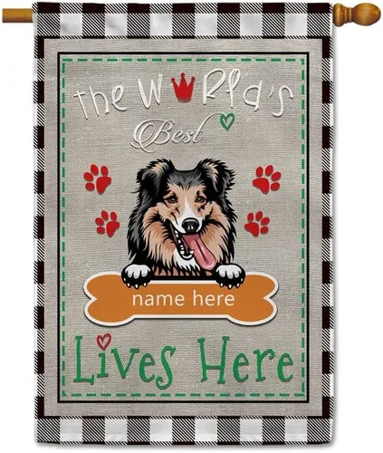 Miniatura 14 de The World's Best Dog Garden Flag Saint Bernard Dog Lives Here Bone Paw Buffalo Plaid Check 12.5x18 pulgadas Decoración exterior de patio de doble