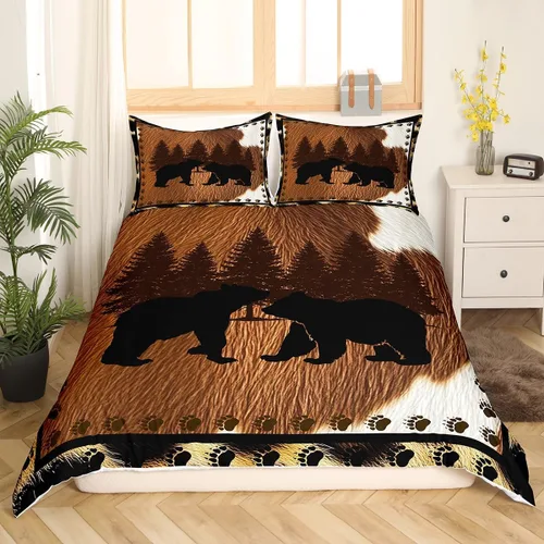 Miniatura 16 de Juego de funda de edredón de oso para niños, juego de ropa de cama de animales salvajes para niños, naturaleza, vida silvestre, oso, pájaro, juego