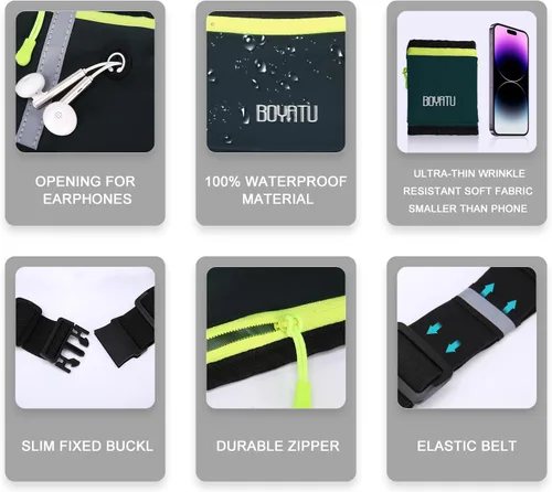 Miniatura 3 de BOYATU Riñonera para correr con cinturón: cintura delgada para mujeres y hombres, bolsa de entrenamiento ajustable para teléfono, bolsa de cintura