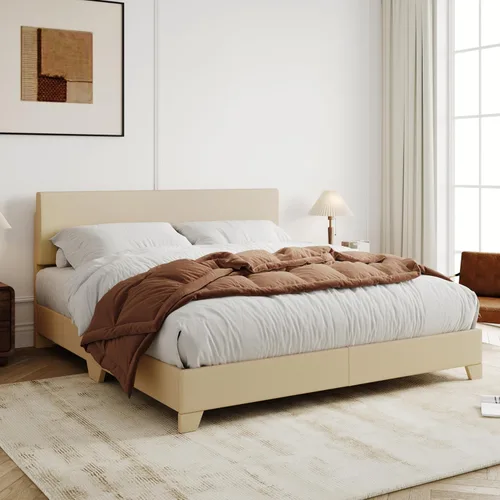 Miniatura 16 de Allewie - Base de cama Queen con cabecero tapizado ajustable, cama plataforma con listones de madera, base de colchón resistente, no necesita Gris