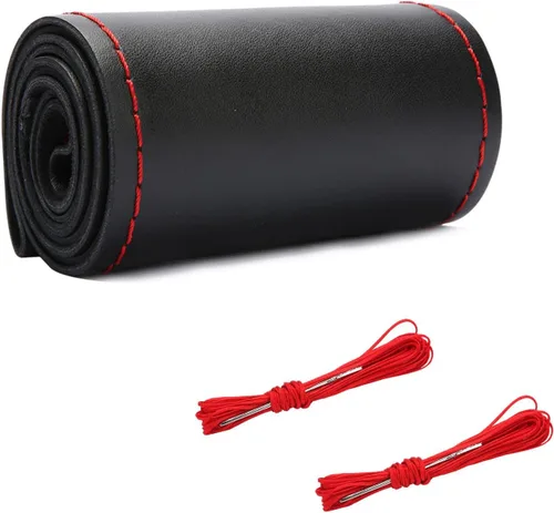 Miniatura 14 de Augeny Funda de Cuero Genuino para Volante, Protector de Volante de Coche Transpirable Antideslizante que se Cose para Diámetro Máximo de 15 Café
