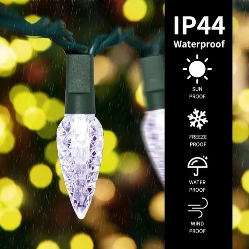 Miniatura 2 de 50 luces LED C6, alambre verde, estuche de batería impermeable, funciones múltiples, temporizador, blanco frío