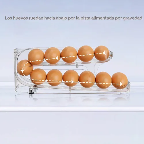 Miniatura 3 de Sotfamily Soporte para huevos para refrigerador, organizador de almacenamiento de huevos con ruedas automáticas para refrigerador, recipiente