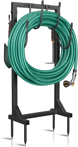 Miniatura 8 de Winpull Soporte para Manguera de Jardín Desmontable de Metal Resistente Colgador de Manguera de Agua, Estante Soporte de Almacenamiento de Manguera
