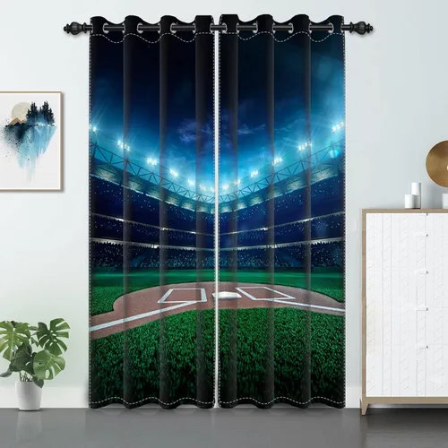 Miniatura 26 de Cortinas opacas de fútbol para dormitorio de niños, con temática deportiva, para sala de fútbol, cortinas de fútbol en blanco y negro