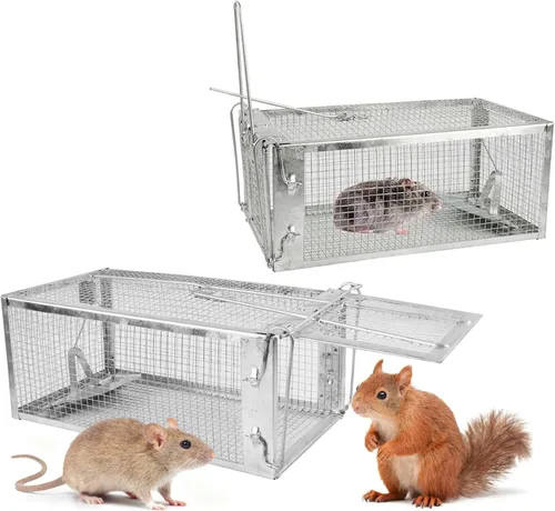 Trampa para jaula de ratas, trampa de metal para animales vivos para ratas, ratones, ardillas, fácil de atrapar y liberar, reutilizable para