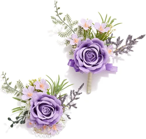 Miniatura 13 de Serwalin Conjunto de Corsage y Boutonniere Rosa, Corsage y Boutonniere de Graduación, Conjunto de Flores de Boda, Accesorios de Homecoming
