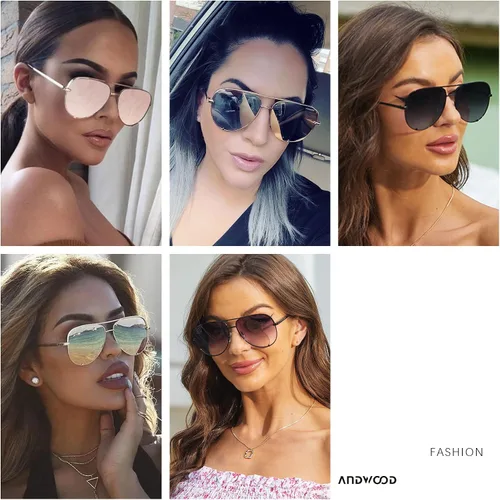 Miniatura 4 de ANDWOOD Gafas de sol de aviador de gran tamaño para mujeres y hombres, grandes y grandes, protección UV, gafas de sol de moda