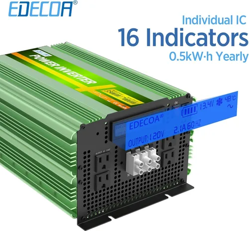 Miniatura 2 de EDECOA Inversor de onda sinusoidal pura de 3500 W CC 12 V a 120 V 110 V CA convertidor de corriente alterna para automóvil, caravana, autocaravana