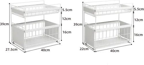 Miniatura 2 de Almacenamiento debajo del fregadero, cesta deslizante de 2 niveles, cajón organizador extraíble, cesta de almacenamiento deslizante de metal