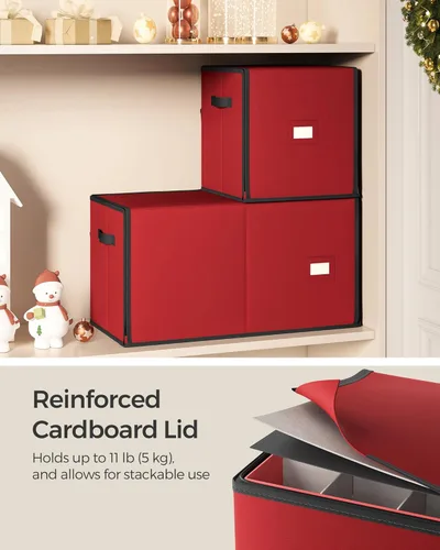 Miniatura 5 de SONGMICS Caja de almacenamiento grande para adornos de Navidad, con lateral abierto, contenedor de almacenamiento de Navidad apilable con tapa, Rojo