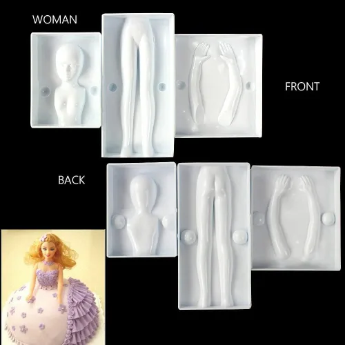 Miniatura 4 de Juego de 3 moldes de plástico para fondant humano 3D, hombre, mujer, niños, muñeca, cuerpo, brazo, pierna, polímero, plantillas de bricolaje