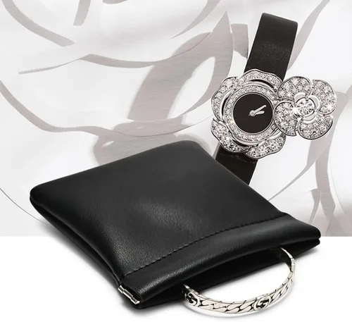 Miniatura 2 de Woodten Bolsa de viaje de piel sintética para joyas, bolsa de joyería de cuero, bolsa de regalo para fiesta de boda (S, negro)