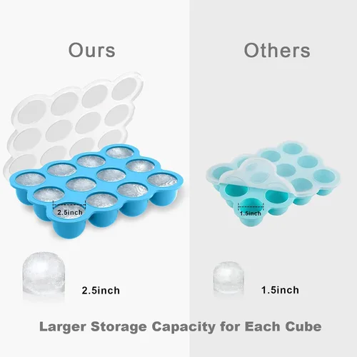 Miniatura 3 de Samuelworld Contenedor de almacenamiento de alimentos para bebés, 12 porciones x 2.5 onzas, bandeja de silicona sin BPA con tapa de clip para Azul