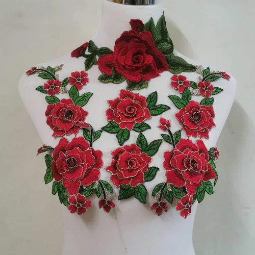 Miniatura 8 de 4 piezas de bordado de flores rosas para coser en parche vestido sombrero bolsa jeans apliques manualidades accesorios de ropa DIY (rojo rosa)
