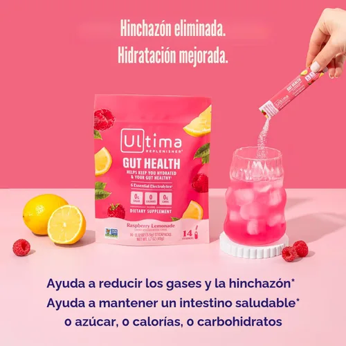 Miniatura 3 de Ultima Replenisher Suplemento para la Salud Intestinal y Polvo de Electrolitos - Limonada de Frambuesa, 14 Sobres - Paquetes de Hidratación
